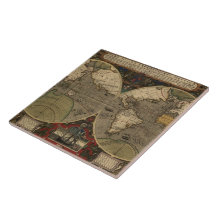 Vintagevärldskarta 1595 av Jodocus Hondius Kakelplatta Av Kerami