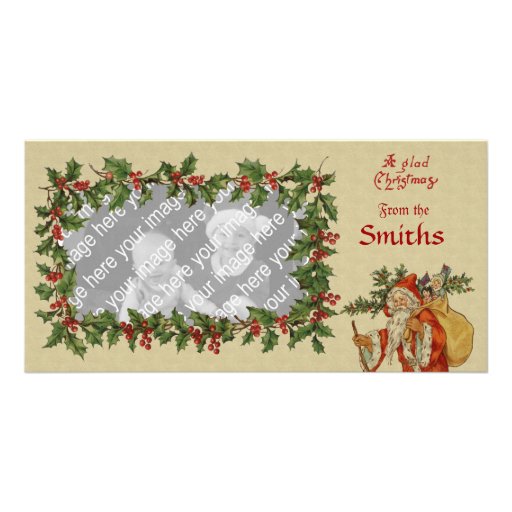 VintageVictorianjärnek & Santa mall Hälsningskort Med Foto