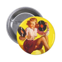 Vintagevinylflicka Knapp Med Nål