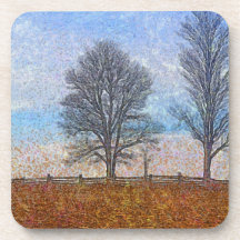 Vinterträd & lantgårdstaket betar konst underlägg