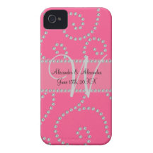 Virvlar runt den rosa diamanten för bröllopmonogra iPhone 4 Case-Mate case