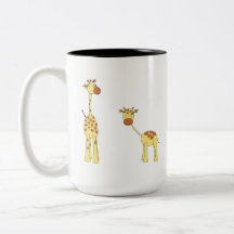 Vuxen- och babygiraff. Tecknad Mugg