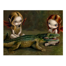 Vykort "Befriending för en alligator"