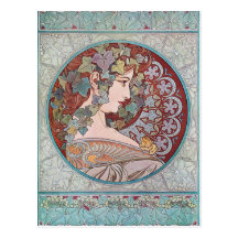 Vykort för Alphonse Mucha murgrönaart nouveau