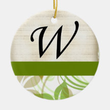 W-MonogramParchment och grön och beige blommigt Julgransdekorationer
