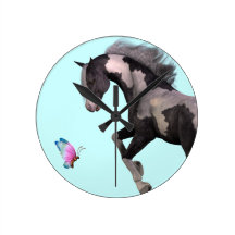 Wanduhr Uhr Clock "Butterfly Horse" 2 Pferd