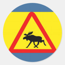 Warnung vor dem Elch Runder Aufkleber