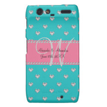 Wedding monogram turquoise diamonds hearts motorola droid RAZR cases