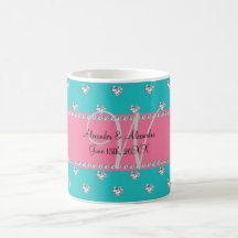 Wedding monogram turquoise diamonds hearts coffee mugs