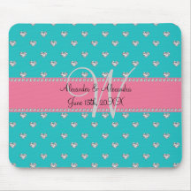 Wedding monogram turquoise diamonds hearts mousepad