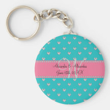 Wedding monogram turquoise diamonds hearts key chains