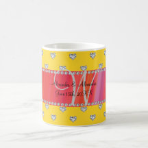 Wedding monogram yellow diamonds hearts coffee mug
