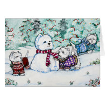 Westie snögubbe hälsnings kort