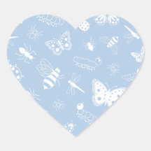 White Vector Bugs & Butterflies (Sky Blue Back) Heart Sticker