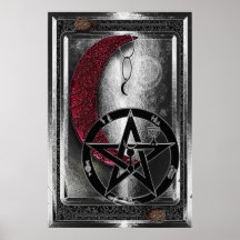 Wiccan silverCresent måne & Pentacle Posters