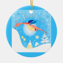 Winter Dragon Flying Through Snowflakes Christmas Ornament