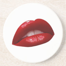 Woman's Luscious Red Lipstick Lips Beverage Coasters