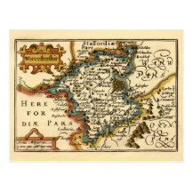 Worcestershire ståndsmässig karta, England Vykort