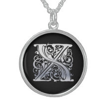 X initial Monogram "silversnöre på svart" halsband