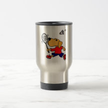 XX- Labrador Retriever som leker Badminton Kaffe Koppar