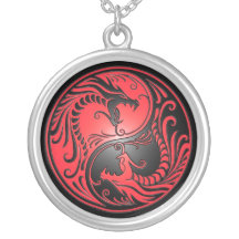 Yin Yang drakar, rött och svart Anpassningsbar Halsband