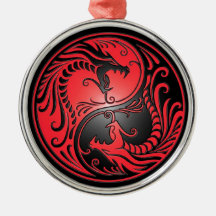 Yin Yang drakar, rött och svart Julgranskulor