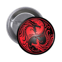 Yin Yang drakar, rött och svart Knappar Med Nål