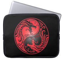 Yin Yang drakar, rött och svart Laptopskydd