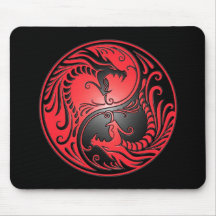 Yin Yang drakar, rött och svart Musmatta