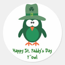 Y'owl för lycklig St.-paddy'sdag gullig grön uggla Klistermärke