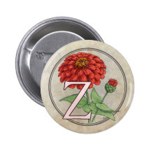 Z är för ZinniasblommaMonogram Knapp Med Nål