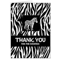 Zebra tryck 4"" donation x5.6 tackar dig Notecard Hälsnings Kort