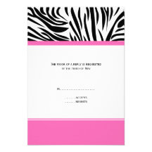 Zebra tryck och shock rosa för Monogram svartvit Kort För Inbjudningar