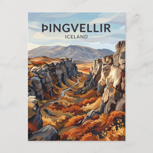 Þingvellir Island är fel, texten är inte på amerik Vykort (Framsida)