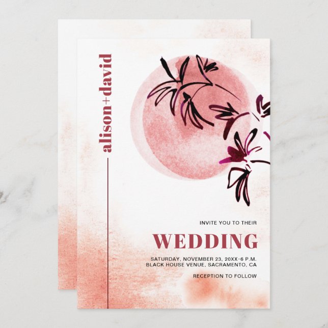 Β ranch och måne Qr kod Japandi bröllop Inbjudningar (Fram/baksida)