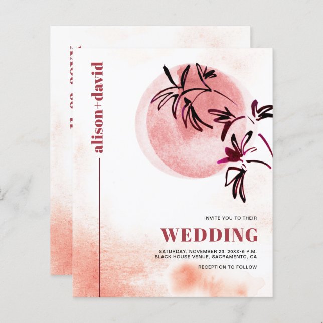 Β ranch Qr-kod Japandi BUDGET-bröllopsinbjudan (Fram/baksida)