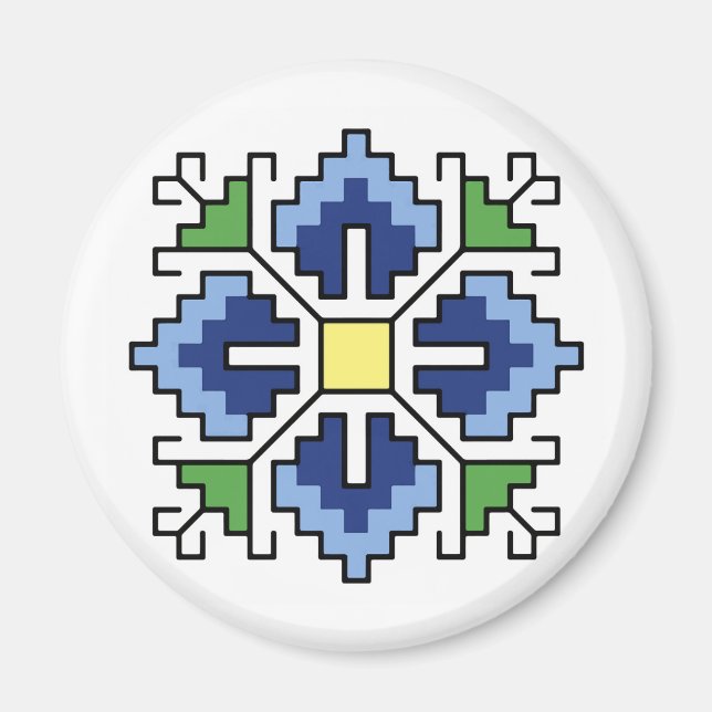 М0065 Magnet bulgarisk folkmotif shevitsa blue (Framsidan)