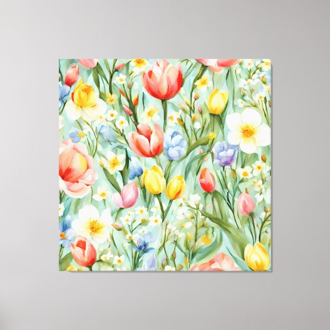С Fält vid den olorösa Blommigten i Vår. Färgning Canvastryck (Framsida)