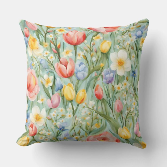 С Fält vid den olorösa Blommigten i Vår. Färgning Kudde (Framsida)