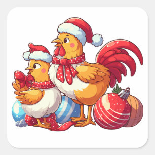 С jullycklingar, Julafton Farm Chickens Fyrkantigt Klistermärke