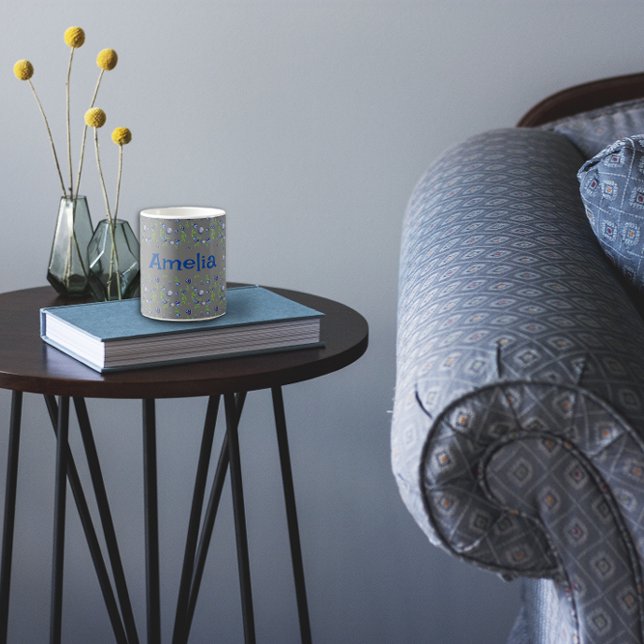 С ute Blueberry water color mönster namn grått Kaffemugg (Skapare uppladdad)