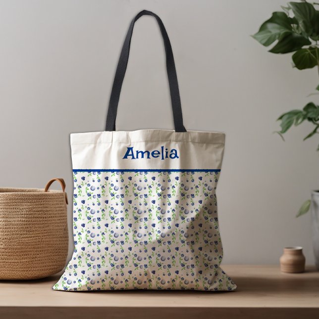 С utstråla blåbär, vattenfärgen mönster namn tygkasse (Skapare uppladdad)