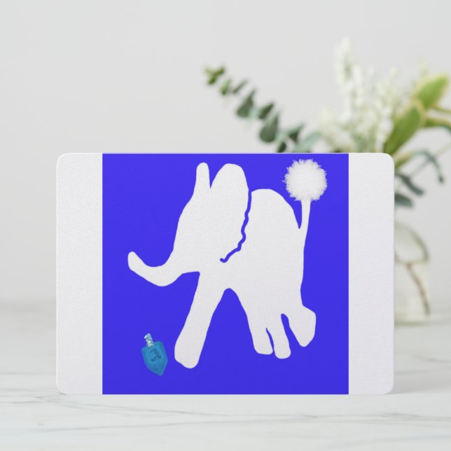 ח נ ו ה Hanukkah dreidel med vit elefant Julkort (Stående Fram)
