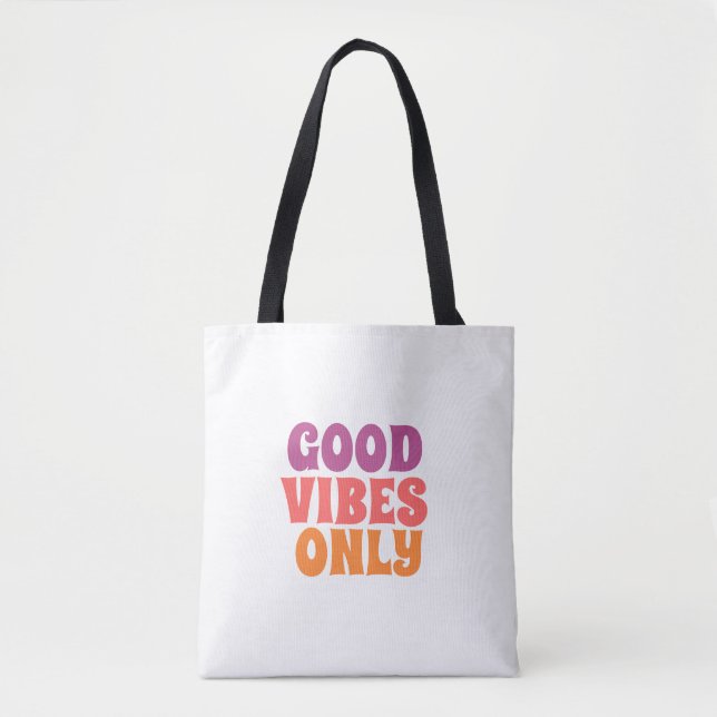 اً: Colorful Good Vibes Only Tote Bag Tygkasse (Framsida)