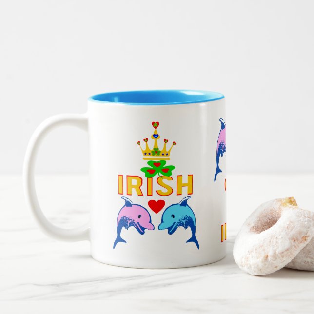 ♥ ت ☘ I Kärlek Irish-Frisky Dolphin Couple Fab Cla Två-Tonad Mugg (Med munk)