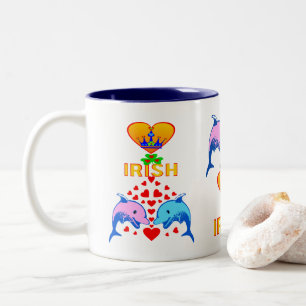 ♥ ت ☘ I Kärlek Irish-Frisky Dolphin Couple Fab Cla Två-Tonad Mugg