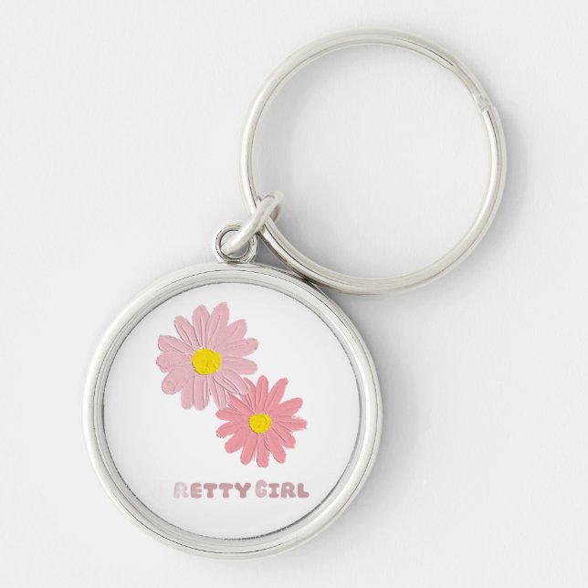 খ Keychain with pink and yellow Rund Silverfärgad Nyckelring (Framsidan)