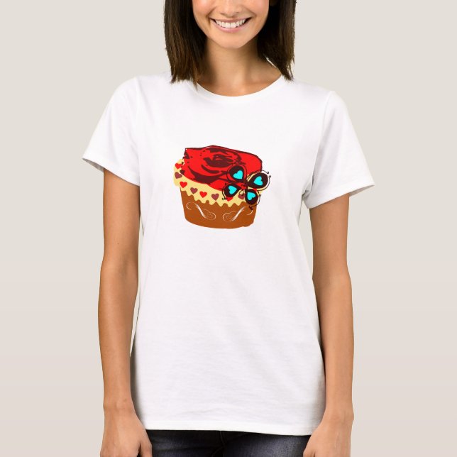°ღ★Röd-Ros Choco-Cupcake Passformad Baby Doll★ღ° T-shirt (Framsida)