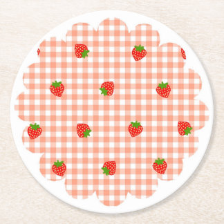 いちご　ギンガムチェック　サーモンピンク    UNDERLÄGG PAPPER RUND