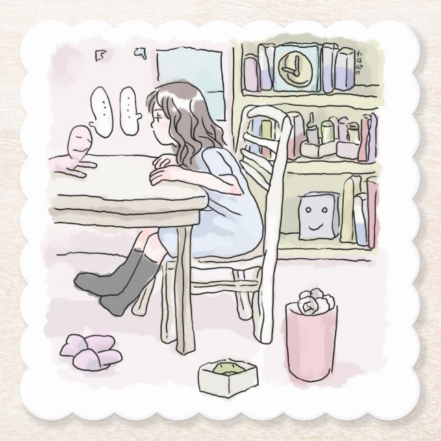 さいくさじ　お部屋で机に向かう UNDERLÄGG PAPPER (Framsida)